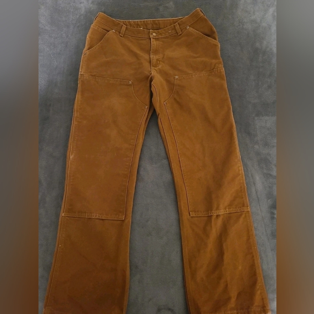CARHARTT Womens 34 x 33 Brown Duck Double Knee Work Pants Jeans WB136 DISTRESSED